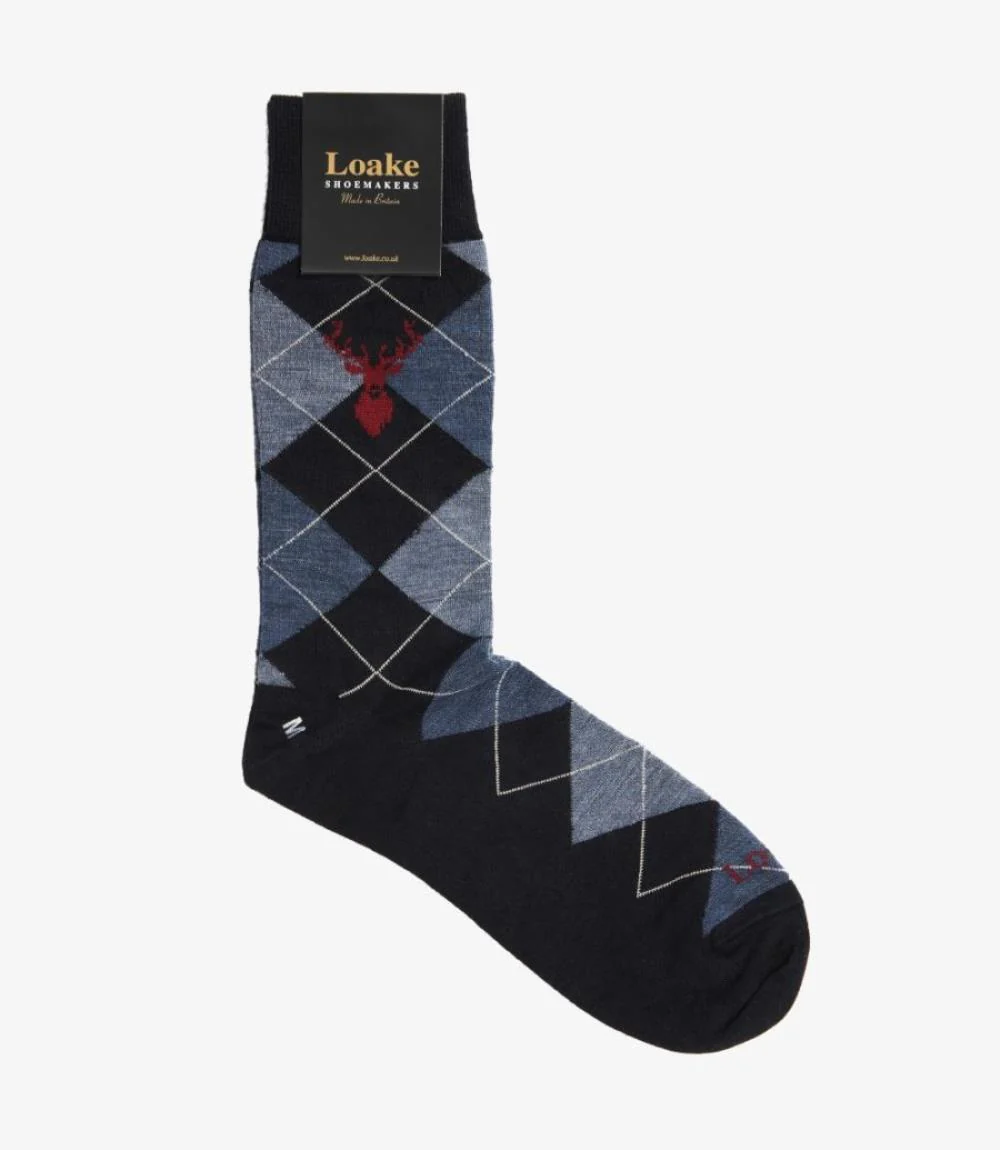 LOAKE ARGYLE NAVY SOCKS