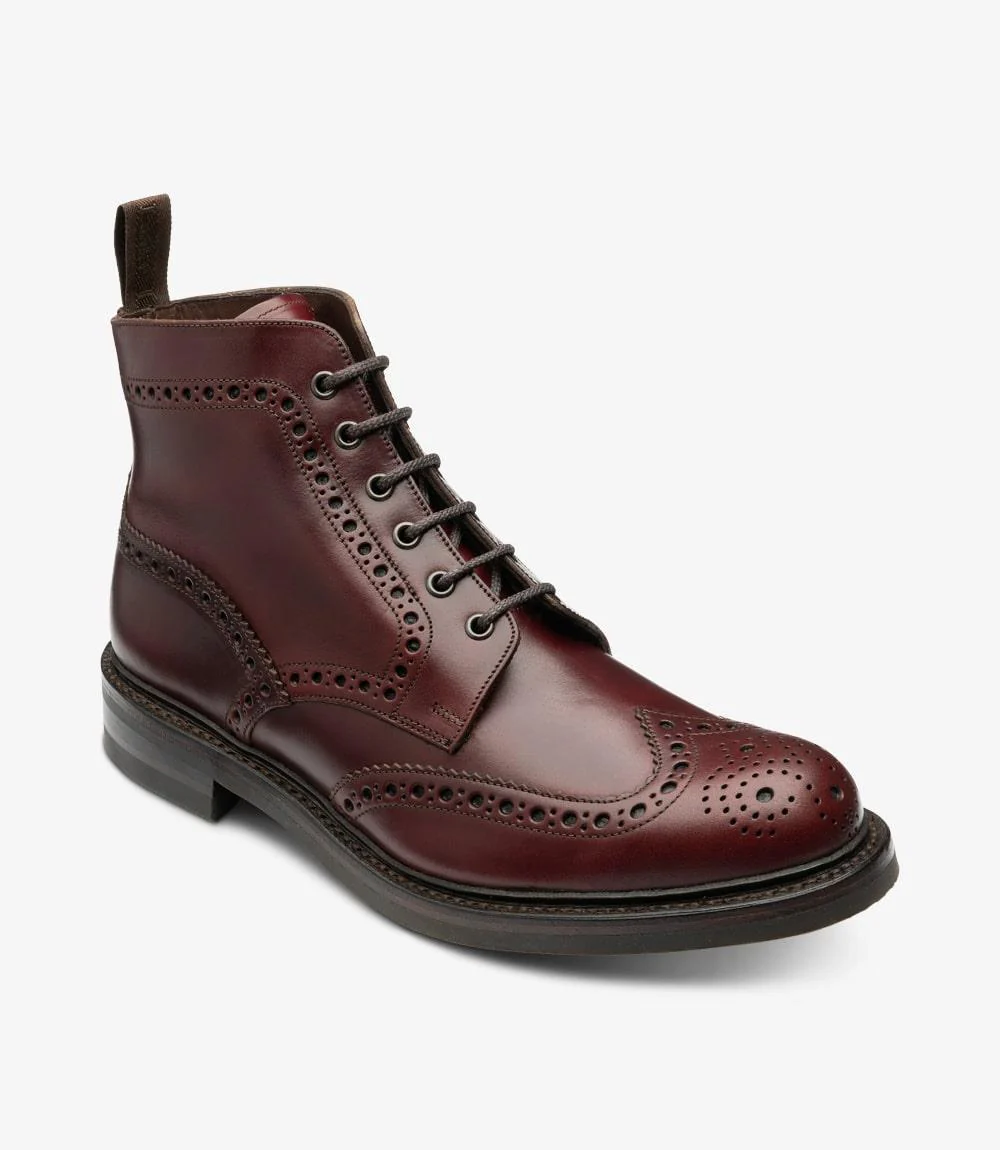 LOAKE BEDALE BURGUNDY BROGUE BOOT RUBBER SOLE G-WIDE - Image 2