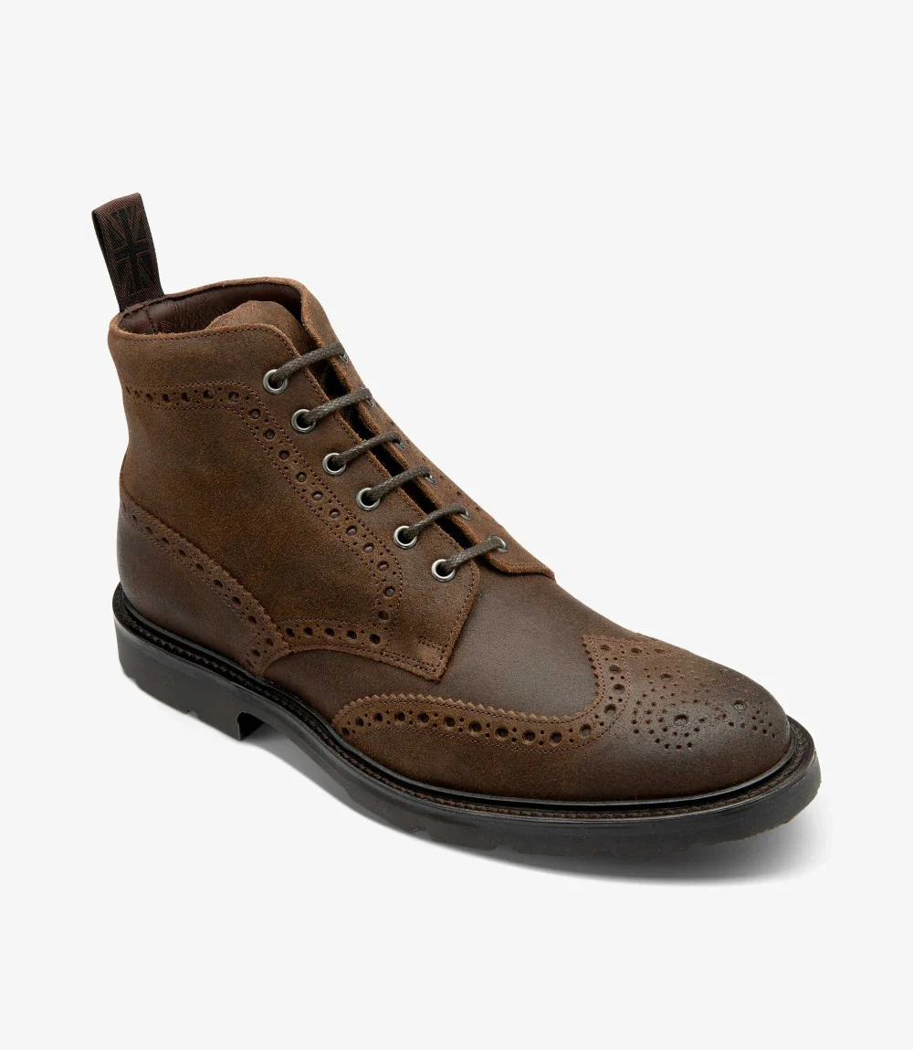 LOAKE BUDE BROWN WAXED SUEDE BROGUE BOOT RUBBER SOLE F-MEDIUM - Image 2