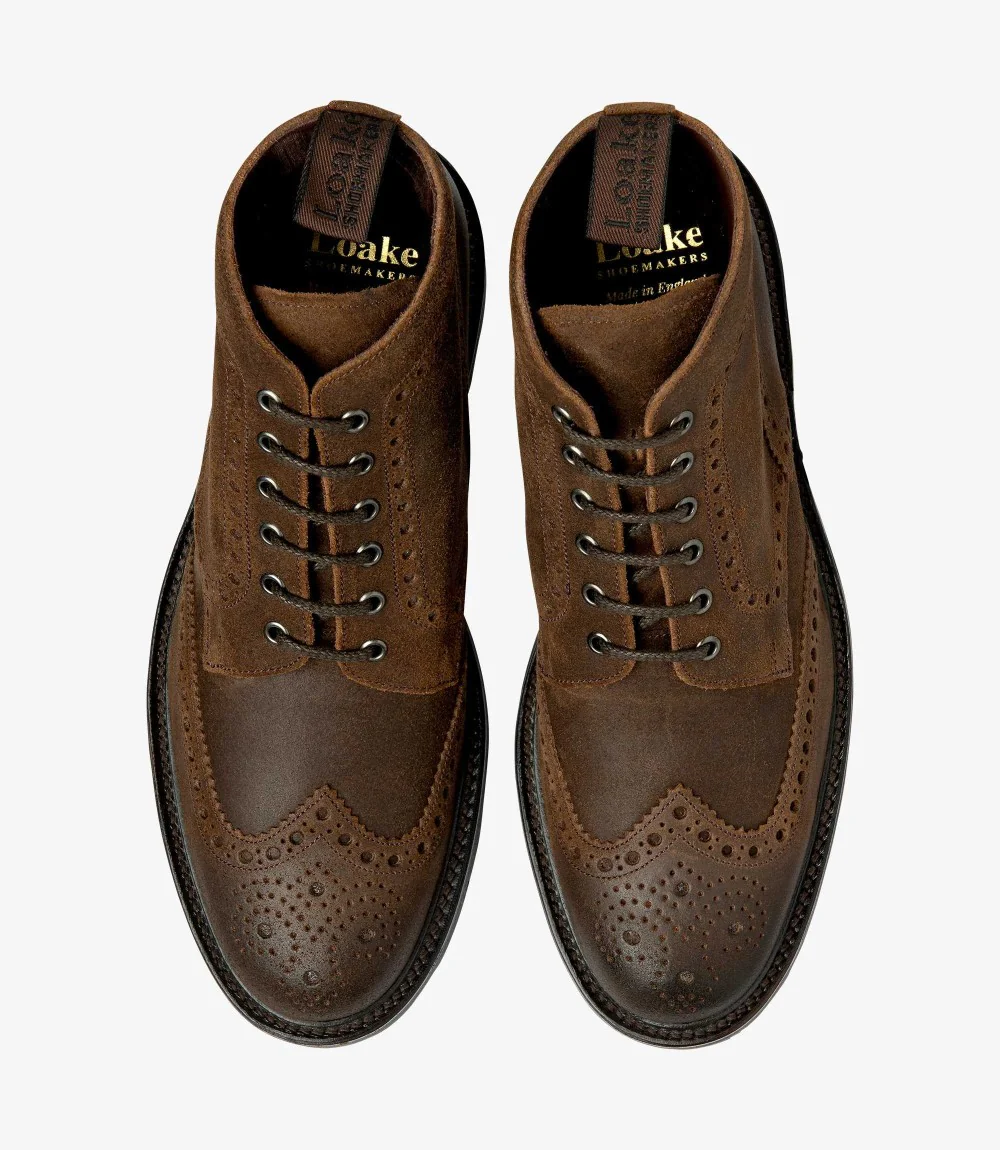 LOAKE BUDE BROWN WAXED SUEDE BROGUE BOOT RUBBER SOLE F-MEDIUM - Image 3