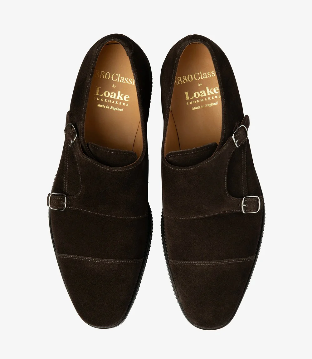 LOAKE CANNON DARK BROWN SUEDE DOUBLE MONK RUBBER SOLE F-MEDIUM - Image 3