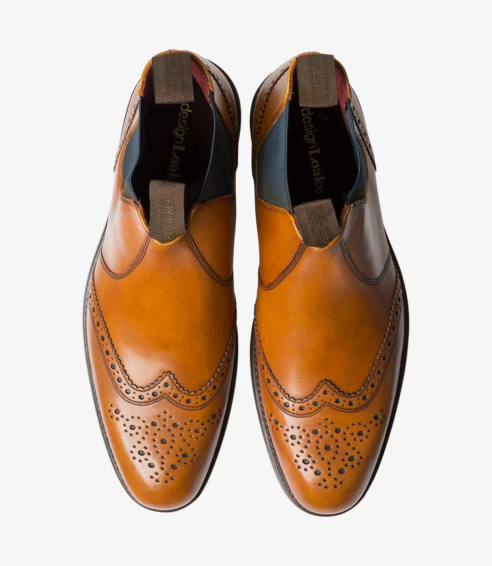 LOAKE HOSKINS TAN CHELSEA BROGUE BOOT RUBBER SOLE F-MEDIUM - Image 3