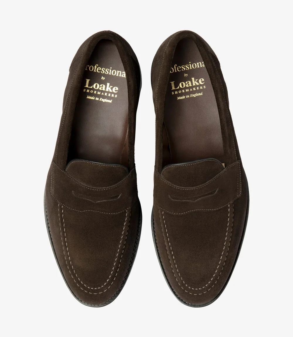 LOAKE IMPERIAL DARK BROWN SUEDE LOAFER SLIP ON RUBBER SOLE G-WIDE - Image 3