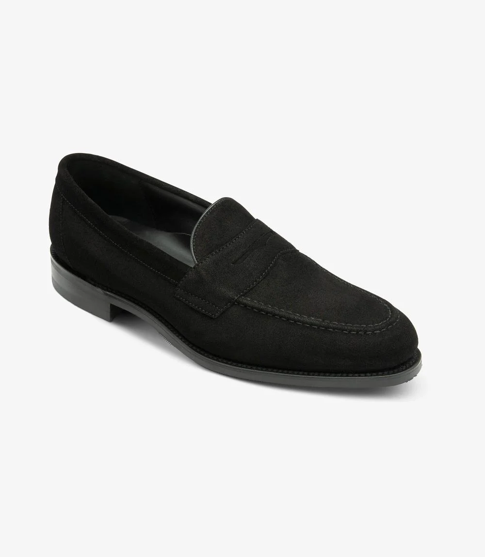 LOAKE IMPERIAL SUEDE BLACK SUEDE LOAFER SLIP ON RUBBER SOLE F-MEDIUM - Image 2