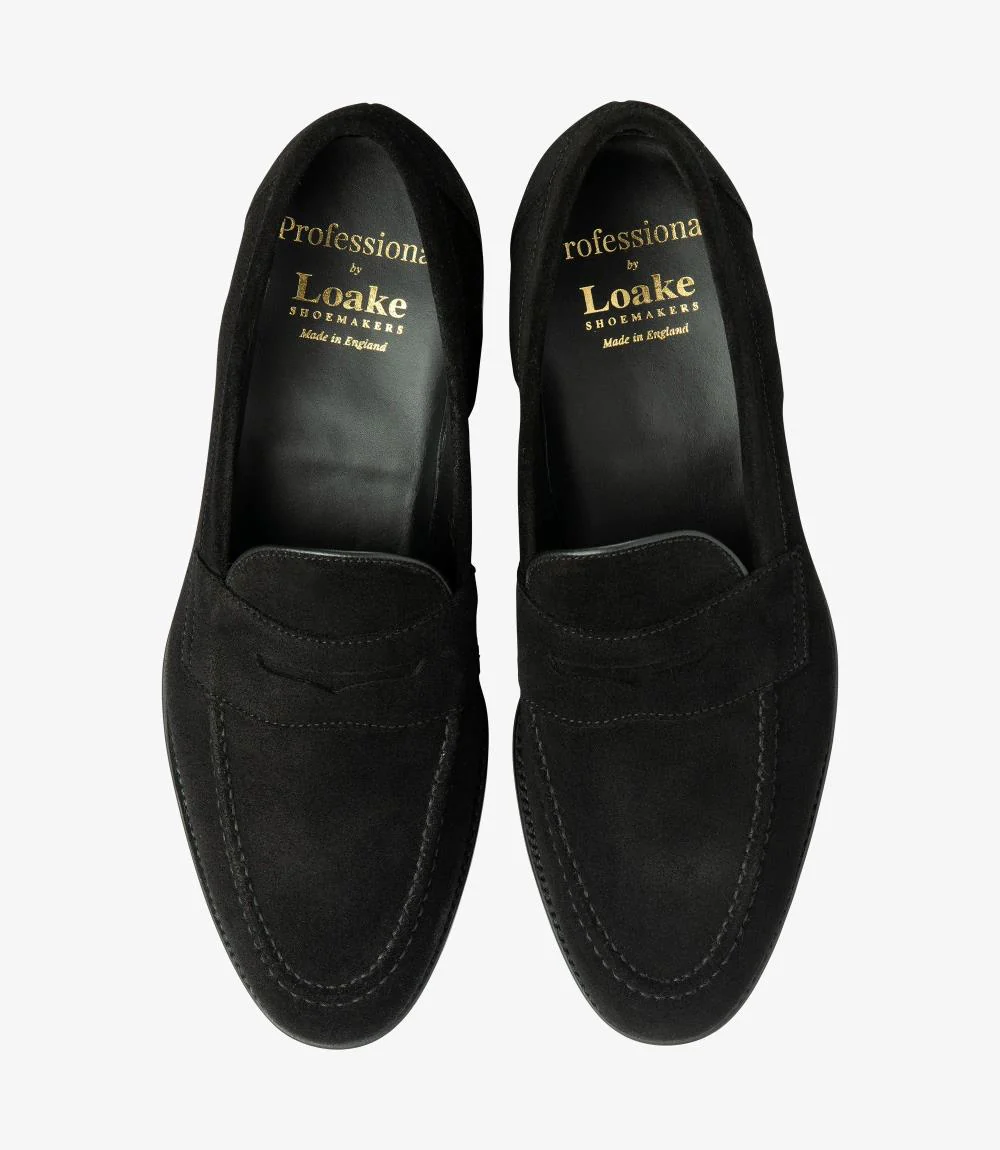 LOAKE IMPERIAL SUEDE BLACK SUEDE LOAFER SLIP ON RUBBER SOLE F-MEDIUM - Image 3
