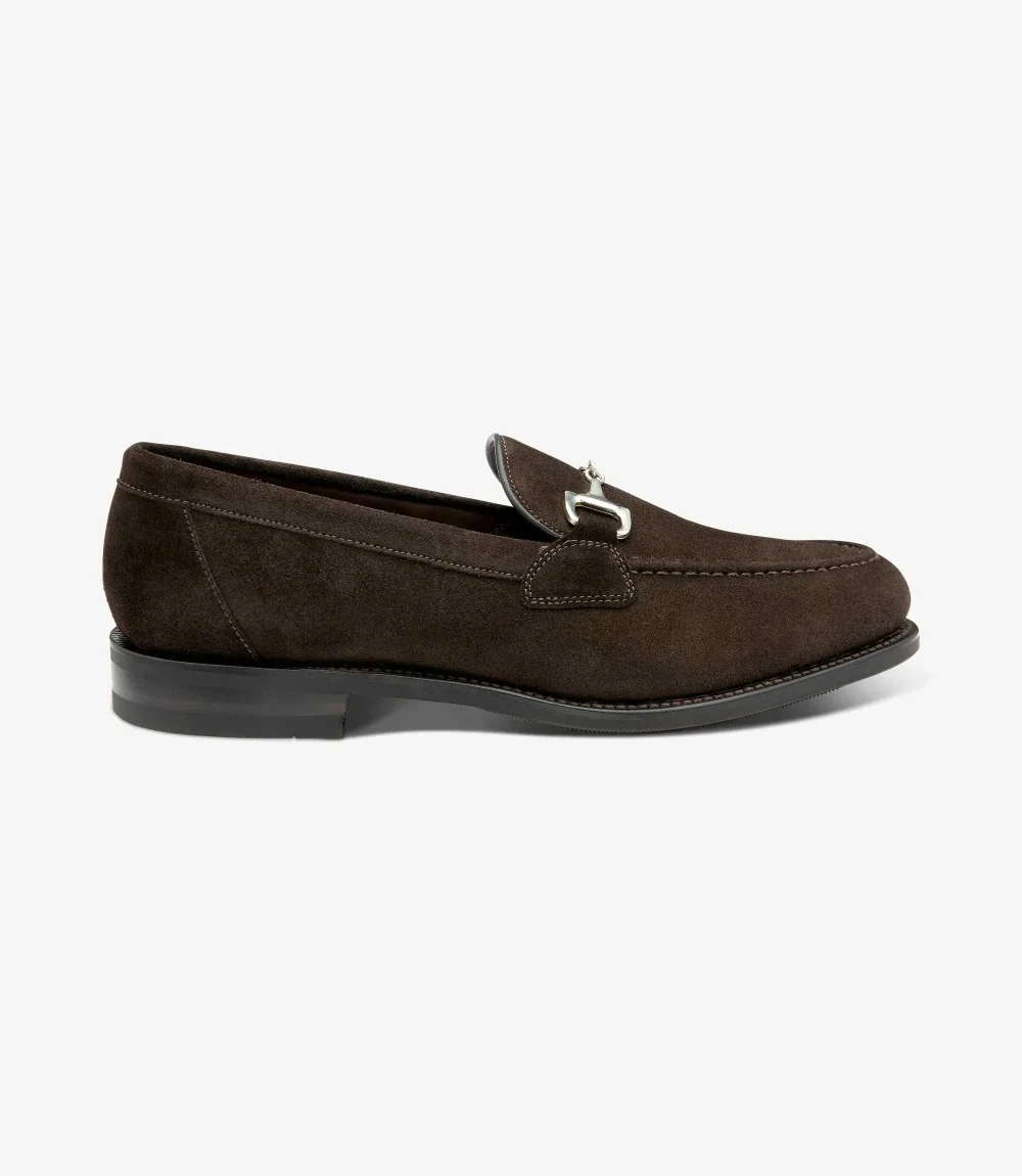 LOAKE KENSINGTON DARK BROWN SUEDE LOAFER SLIP ON RUBBER SOLE F-MEDIUM