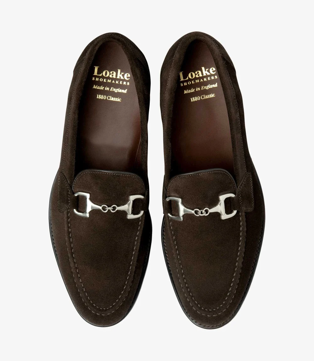LOAKE KENSINGTON DARK BROWN SUEDE LOAFER SLIP ON RUBBER SOLE F-MEDIUM - Image 3