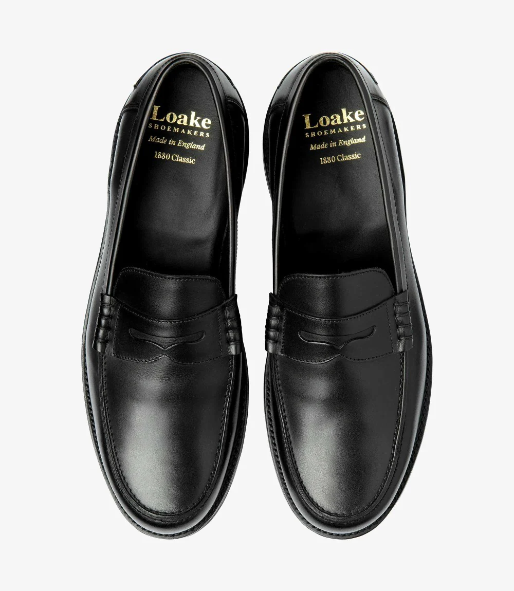 LOAKE KINGSCLIFFE BLACK LOAFER SLIP ON RUBBER SOLE F-MEDIUM - Image 3