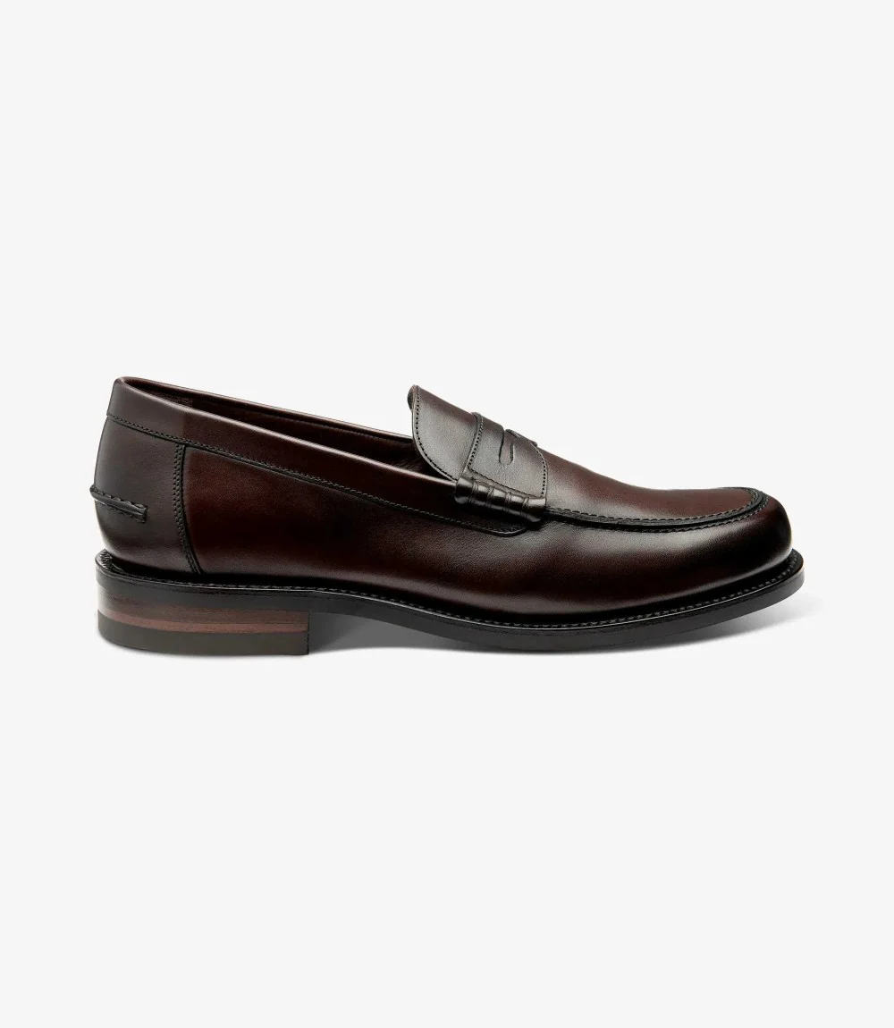 LOAKE KINGSCLIFFE DARK BROWN LOAFER SLIP ON RUBBER SOLE F-MEDIUM