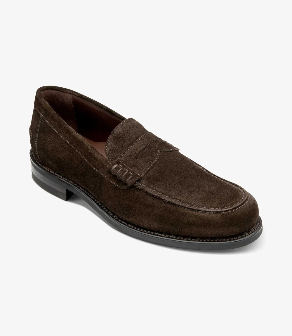 LOAKE KINGSCLIFFE DARK BROWN SUEDE LOAFER SLIP ON RUBBER SOLE F-MEDIUM - Image 2