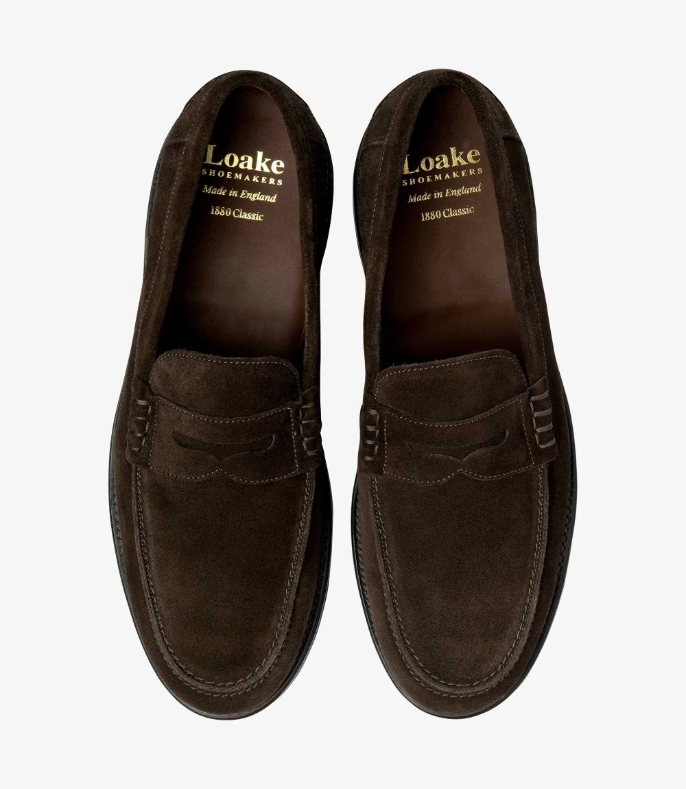 LOAKE KINGSCLIFFE DARK BROWN SUEDE LOAFER SLIP ON RUBBER SOLE F-MEDIUM - Image 3