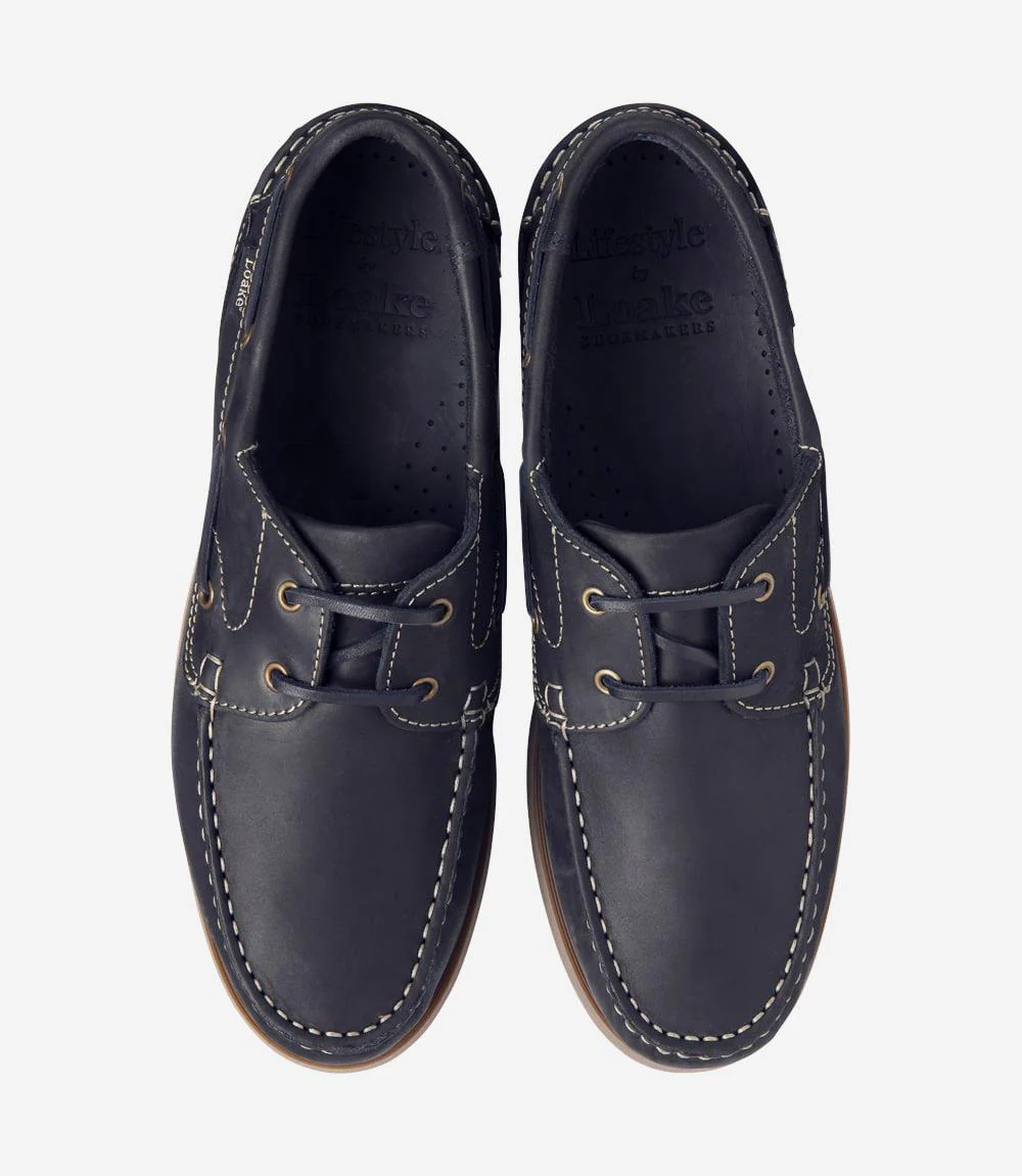 LOAKE LYMINGTON NAVY BOAT SHOE RUBBER SOLE F-MEDIUM - Image 3