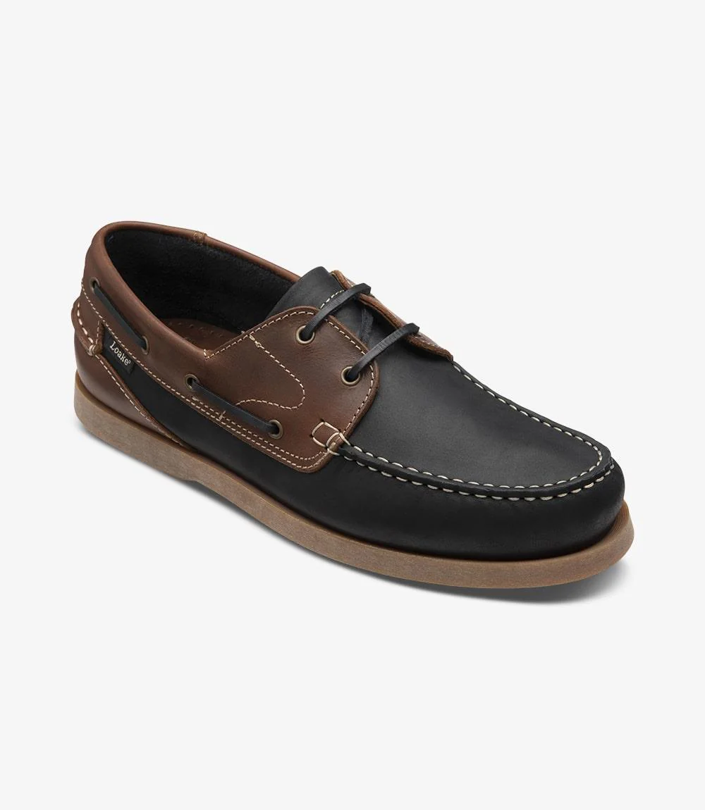 LOAKE LYMINGTON NAVY-BROWN BOAT SHOE RUBBER SOLE F-MEDIUM - Image 2