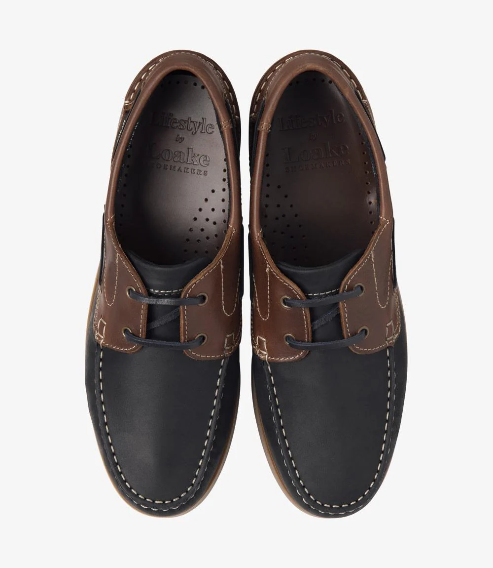 LOAKE LYMINGTON NAVY-BROWN BOAT SHOE RUBBER SOLE F-MEDIUM - Image 3