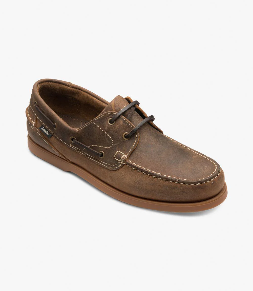 LOAKE LYMINGTON OILED BROWN BOAT SHOE RUBBER SOLE F-MEDIUM - Image 2