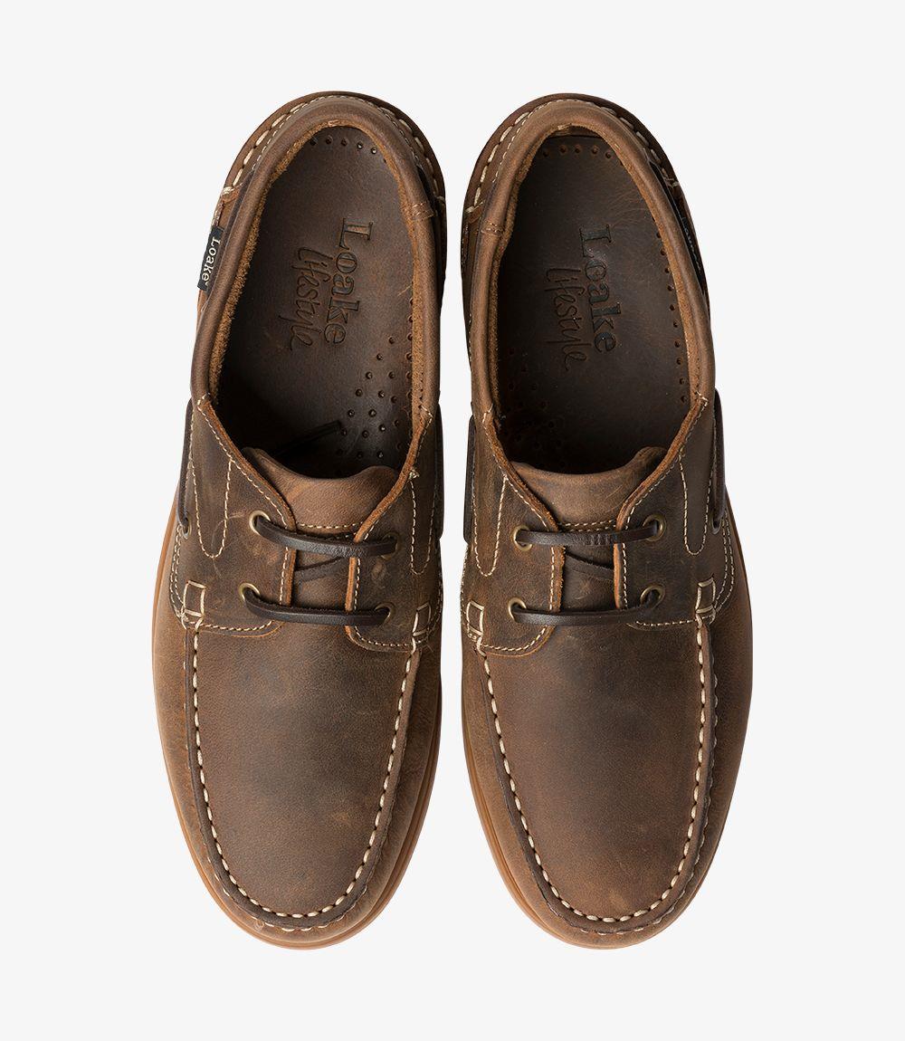 LOAKE LYMINGTON OILED BROWN BOAT SHOE RUBBER SOLE F-MEDIUM - Image 3