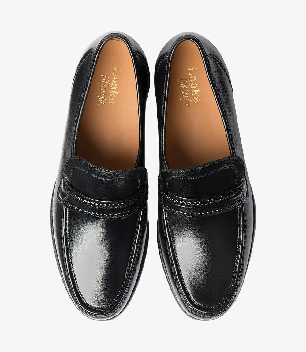 LOAKE ROME BLACK LOAFER MOCCASIN LEATHER SOLE GX-EXTRA WIDE - Image 3