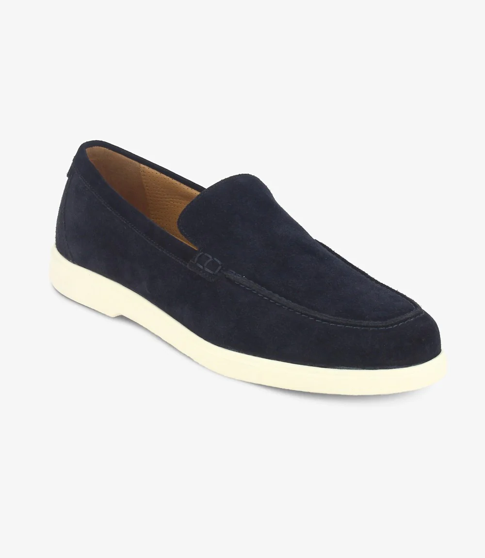 LOAKE TUSCANY NAVY SUEDE LOAFER SLIP ON RUBBER SOLE F-MEDIUM - Image 3