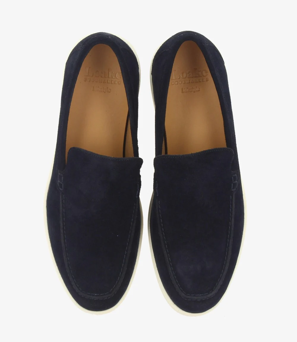 LOAKE TUSCANY NAVY SUEDE LOAFER SLIP ON RUBBER SOLE F-MEDIUM - Image 4